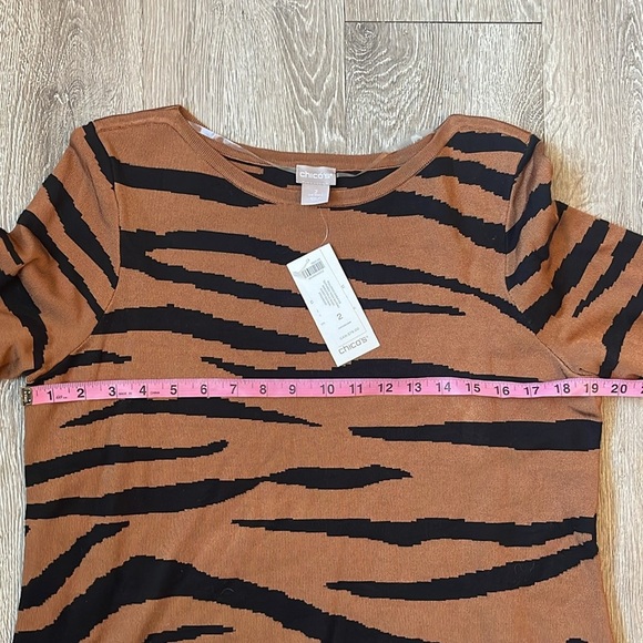 NWT new Chico’s Textured Tiger-Stripe‎ Bateau-Neck Sweater Size Medium - Picture 3 of 7